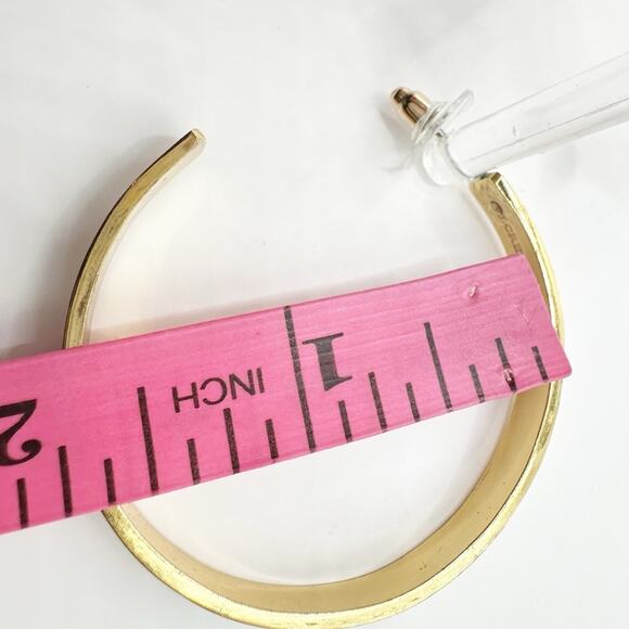 J Crew Gold White Striped Enamel Hoop Earrings Preppy Summer Casual - Picture 3 of 9